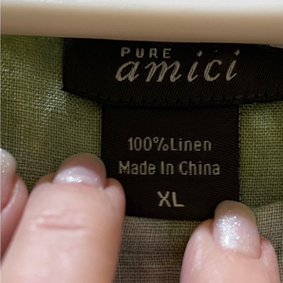 Pure Amici Linen Tunic Top Green Hi-Lo Oversized Size XL - Picture 3 of 5